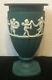 Rare Wedgwood Spruce Green Teal Jasperware Footed Urn Vase With Cherubs 4 3/4t