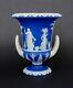 Rare 1867 Wedgwood Dark Blue Jasperware Campana Vase With White Handles