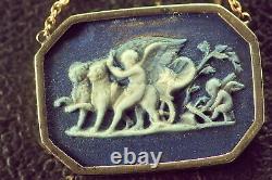 Rare Antique English Early Wedgwood Jasperware 9k Gold Pendant Cupid & Venus