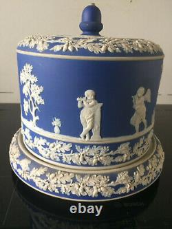 Rare Antique Wedgwood Blue Jasperware Cheese Dome and Platter