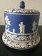 Rare Antique Wedgwood Blue Jasperware Cheese Dome And Platter