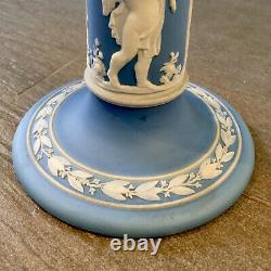 Rare Antique Wedgwood Blue White Jasperware Cherubs & Trees Art Candlestick 10