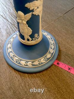Rare Antique Wedgwood Blue White Jasperware Cherubs & Trees Art Candlestick 10