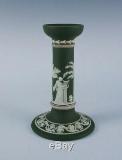 Rare Antique c1900 Wedgwood Green Jasperware Classical Tricolor Candlestick