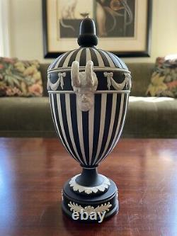 Rare Black & White Wedgwood Jasperware Striped Lidded Urn NEW IN BOX-Signed