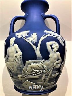 Rare C. 1810-40 Wedgwood Cobalt Blue Jasperware 10.25 Phrygian Cap Vase