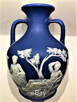 Rare C. 1810-40 Wedgwood Cobalt Blue Jasperware 10.25 Phrygian Cap Vase