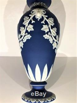 Rare C. 1840 Wedgwood Adams Cobalt Blue Jasperware 10.50 Footed Vase