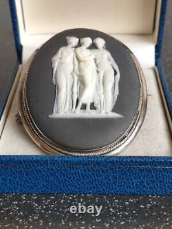 Rare! Huge Wedgwood 925 Sterling Silver Black Blue Jasperware Brooch 42.4 g