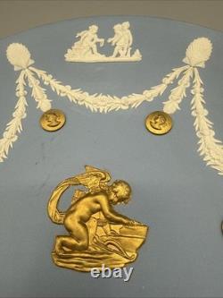 Rare Jasperware tri-colour trophy plate blue white gold Cupid sharpening arrows