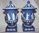 Rare Lot Of 2 Wedgwood Museum 1906 Blue Jasperware Pedestal 9.25 Urn Excellent