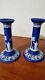 Rare Perfect Wedgwood Colbolt Jasperware Pair Of Candle Stick Holders 7