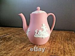 Rare Pink Wedgwood Jasperware Miniature Coffee & Tea Set Cup Saucer Teapot Pot