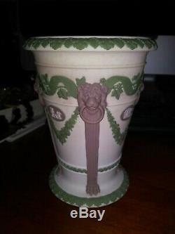 Rare. Pr Wedgwood Tri-Color Lilac Green White Jasperware Monopodia Vase c 1850