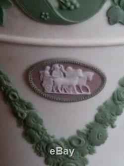 Rare. Pr Wedgwood Tri-Color Lilac Green White Jasperware Monopodia Vase c 1850