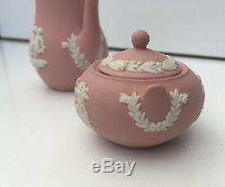 Rare Stunning Trio Pink Jasper Ware Jug Coffee Pot & Lidded Sugar Bowl Miniature