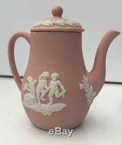 Rare Stunning Trio Pink Jasper Ware Jug Coffee Pot & Lidded Sugar Bowl Miniature