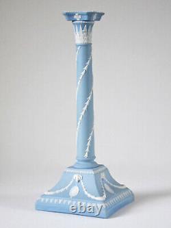 Rare Tall 12-1/4 Wedgwood Blue Jasperware Candlestick Late 1800's