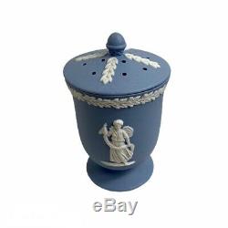 Rare VTG Blue White Embossed Jasperware Lot of 2 Pair Potpourri Jar c 1920 Motif