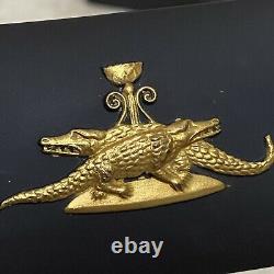 Rare Vintage Wedgwood Egyptian Jasperware Black Basalt Gold Crocodiles Trinket