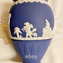 Rare Vintage Wedgwood Jasperware Portland Blue Bountiful Vase 8 Tall