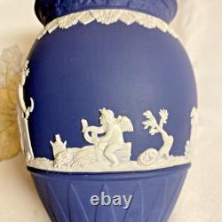 Rare Vintage Wedgwood Jasperware Portland Blue Bountiful Vase 8 Tall