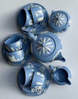 Rare Vintage Wedgwood Tea Set Jasperware Sky Blue glazed inside, 21pcs, England