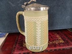 Rare Wedgwood Antique Tri Colour Sage Green White And Yellow Jasperware Jug