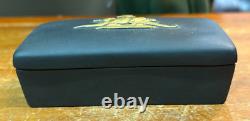 Rare Wedgwood Black Jasperware Gilded Egyptian Crocodiles Trinket Box SU728