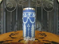 Rare Wedgwood Blue Jasper Ware Acanthus Silver Rim Base 6 Spill Vase (c. 1920s)