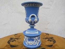 Rare Wedgwood Blue Jasper Ware Double Handled Pedestal Campana Urn Vase (c. 1865)