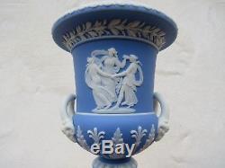 Rare Wedgwood Blue Jasper Ware Double Handled Pedestal Campana Urn Vase (c. 1865)