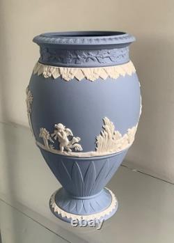 Rare Wedgwood Blue Jasperware Large Bountiful Harvest Vase Vgc