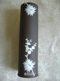 Rare Wedgwood Dark Taupe Brown Jasperware 9 Spill Vase With Prunus Blossoms