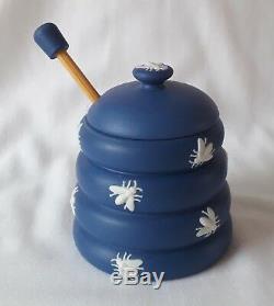 Rare Wedgwood Honey Pot Bees Blue Jasperware pot