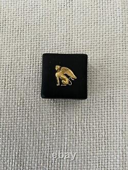 Rare Wedgwood Jasper Ware Gold On Black Egyptian Square Trinket Box