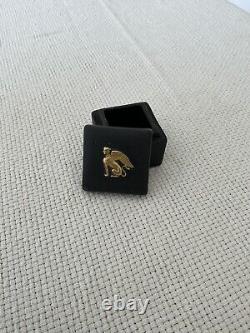 Rare Wedgwood Jasper Ware Gold On Black Egyptian Square Trinket Box