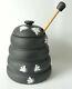 Rare Wedgwood Jasperware Black Honey Pot And Lid With Dipper