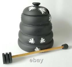 Rare Wedgwood Jasperware Black Honey Pot and Lid With Dipper