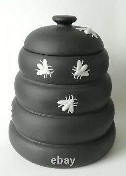 Rare Wedgwood Jasperware Black Honey Pot and Lid With Dipper