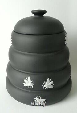 Rare Wedgwood Jasperware Black Honey Pot and Lid With Dipper