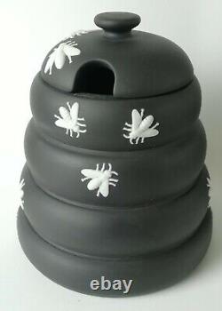 Rare Wedgwood Jasperware Black Honey Pot and Lid With Dipper