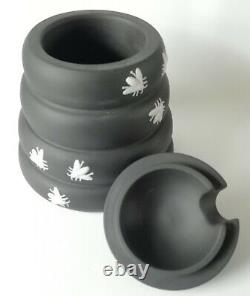 Rare Wedgwood Jasperware Black Honey Pot and Lid With Dipper