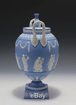 Rare Wedgwood Jasperware Solid Light Blue Vase And Cover