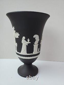 Rare Wedgwood Made in England Black Jasperware Footed Vase