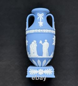 Rare Wedgwood Pale Blue Jasperware Apollo Muses Pedestal Trophy Vase 1950