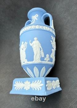 Rare Wedgwood Pale Blue Jasperware Apollo Muses Pedestal Trophy Vase 1950