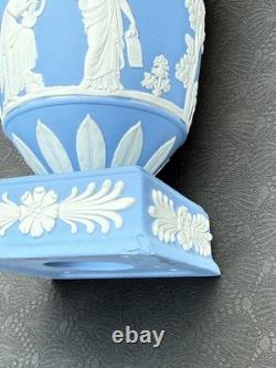 Rare Wedgwood Pale Blue Jasperware Apollo Muses Pedestal Trophy Vase 1950