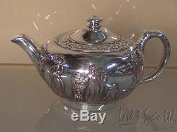 Rare Wedgwood Silverplate Clad Relief Jasperware Stoneware Teapot, Cream & Sugar