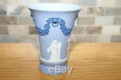 Rare Wedgwood Tri-color Pale Blue Jasper Ware Footed Vase Signed Lord Wedgwood